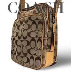 【良品】コーチ　ショルダーバッグ　シグネチャー　レザー　キャンバス　斜め掛け