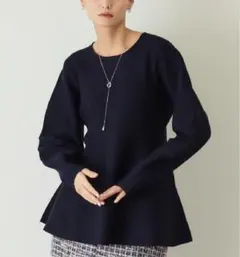 オペークドットクリップ　シームレスペプラムニット　ネイビー　L