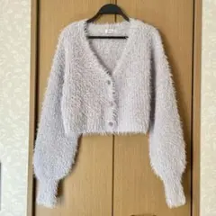 ナイスクラップ キラキラボタンフェザーショートカーディガン グレー