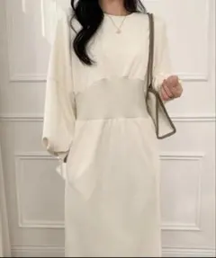 ウエストマーク バック スリット ボリューム スリーブ ワンピース