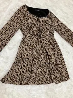 【mystic】花柄 レトロ リボン 膝丈 ワンピース 長袖　F