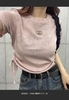 サイドドロスト ラメ入り 半袖Tシャツ ピンク