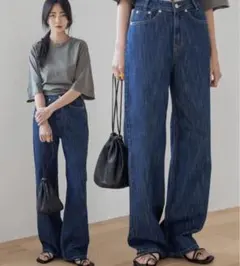 UNE MANSION ハイウエスト ワイド デニムパンツ