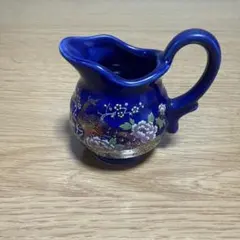 九谷焼/陶器 クリーマー ミルクピッチャー 青色 孔雀 牡丹　楊子挿し