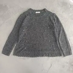 00s ヴィンテージ レース 切替 総柄 ニット セーター チャコール M