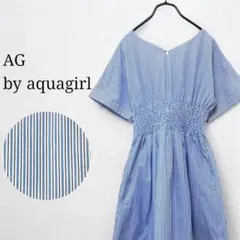 極美品　AG オペークドットクリップ(S)ストライプ半袖ワンピース　ウエストゴム
