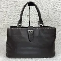 【美品】キタムラ　The HANDBAG ダークブラウン シボ皮 ステッチ A４