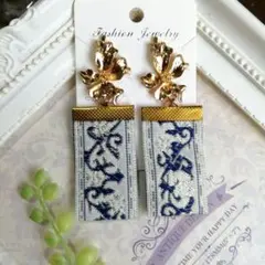フラワーモチーフ ストライプピアス/イヤリング(ハンドメイド)