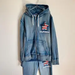 BAYCREST デニム調 スウェット セットアップ M 刺繍 星条旗 サーフ
