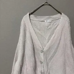 イング　ショート丈ボリュームスリーブカーディガン(M)くすみピンク　飾りボタン