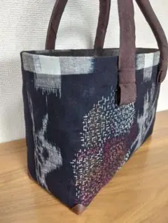 古布　一閑張りかごバッグ
