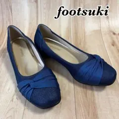 【フットスキ 】アシックス商事 パンプス フラットシューズ リボン ネイビー