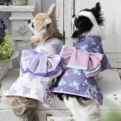お値下げ　犬服　ANNA SUI 蝶デザイン浴衣　サイズ２L パープルのサムネイル