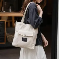 キャンバス トートバッグ ホワイト 2WAY ショルダーバッグ 軽量 大容量
