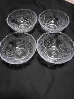 Nestle バラの花模様レトロガラスの器 4個セットのサムネイル
