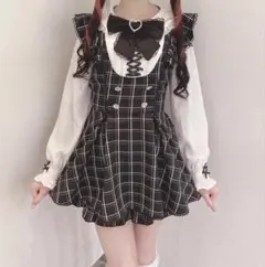 リズリサ フリルスピンドルセットアップ ブラックチェック チェック柄
