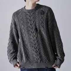 送料込『CLEL』ダメージニット/チャコール/Ｌ