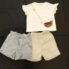 3点まとめ売り夏用女の子　Tシャツ1枚　半ズボン2枚セット　110サイズ
