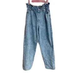 しまむら ウエストゴム ケミカルウォッシュ テーパード デニムパンツ L