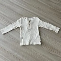 【Cottoli】リブ素材 ストライプ柄長袖カットソー 90cm