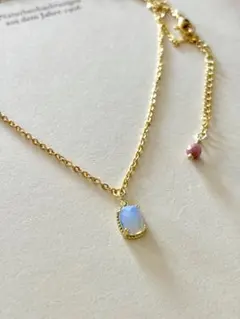 No.415＊オパライトとピンクオパールバックチャーム18kgp天然石ネックレス