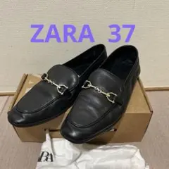 ザラ　ZARA 黒 ローファー ゴールド金具　レザー　本革　37
