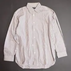 【UNIQLO】ユニクロ ストライプシャツ (L) ブラウン ホワイト ボタン