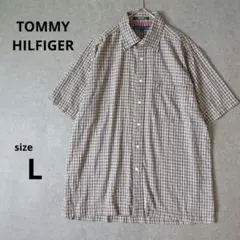 トミーヒルフィガーTOMMY HILFIGER 半袖シャツ チェック柄Lサイズ綿