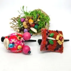 【新品】モン族ヘアクリップ【B】3点セット　1点もの　エスニック　くま　ひまわり