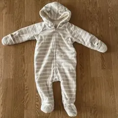 old navy フリースロンパース 6-12M ストライプ 耳付きフード