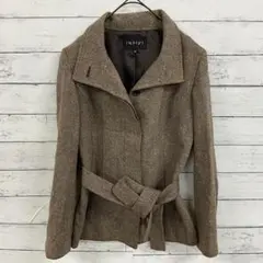 【INDIVI】コート アウター　こげ茶 ウール混 ベルト付き サイズ40 L