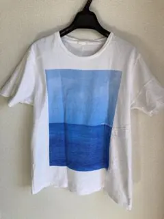 映えデザイン GU グラフィックTシャツ M 白 フォトプリント 海 水平線 青