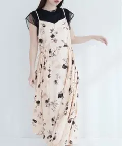 【新品】ナチュラルクチュールcanami 両サイドプリーツキャミワンピース　花柄