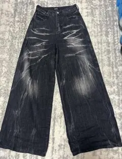 RHNDE ダメージ加工 ワイドレッグデニム