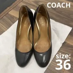 【美品】COACH パンプス　黒　ハイヒール　チャンキーヒール　ブラック　レザー