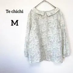 【テチチ】ブラウス Mライトグリーン 日本製 長袖 丸襟 総柄プリント 上品のサムネイル