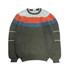 7AS17 マルチカラー　デザインニット　セーター　丸首　レトロ　古着