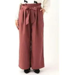 ダブルクローゼット『F』ワイドパンツ ハイウエスト 美脚 リボン付 タック入