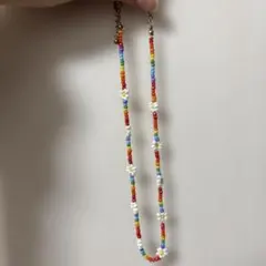 カラフルビーズ花モチーフネックレス