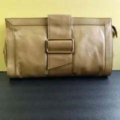 黄土色　革製　クラッチバック