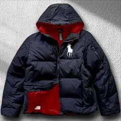 人気モデル XL ビッグポニー刺繍 ラルフローレン ダウンジャケット 黒x赤