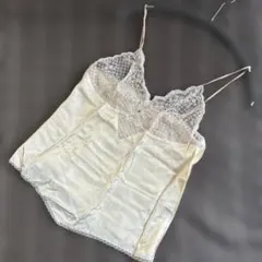 アイボリーピンク　 レースキャミソール　シルク100% 未着用　長期保管品