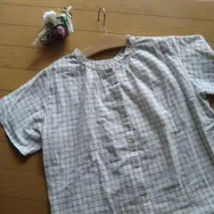 新品 studio CLIP トップス ブラウス 白 チェック柄 L
