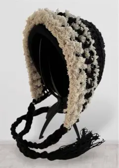 ファー付きボンネット ヘッドドレス バラクラバ ブラック＆グレー