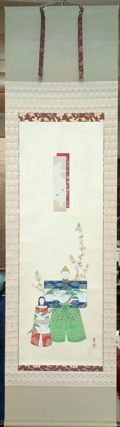 真作】掛軸 桃花立雛図 雛祭り掛軸 内裏雛図 春掛け ひな祭り W175