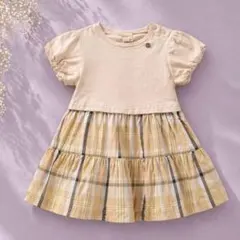 petit main ベージュ チェック ワンピース 春夏