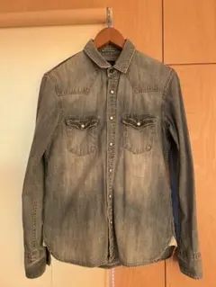 ダメージ加工 デニム長袖シャツ　雰囲気系