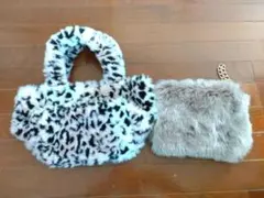 ファー素材　アニマル柄ミニトートとポーチセット