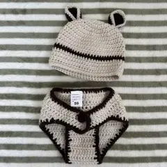 SHEIN クマニューボーンフォト用耳付き帽子とおむつセット