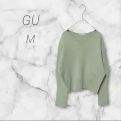 ジーユー　セーター　M　ニット　長袖　Vネック　グリーン系